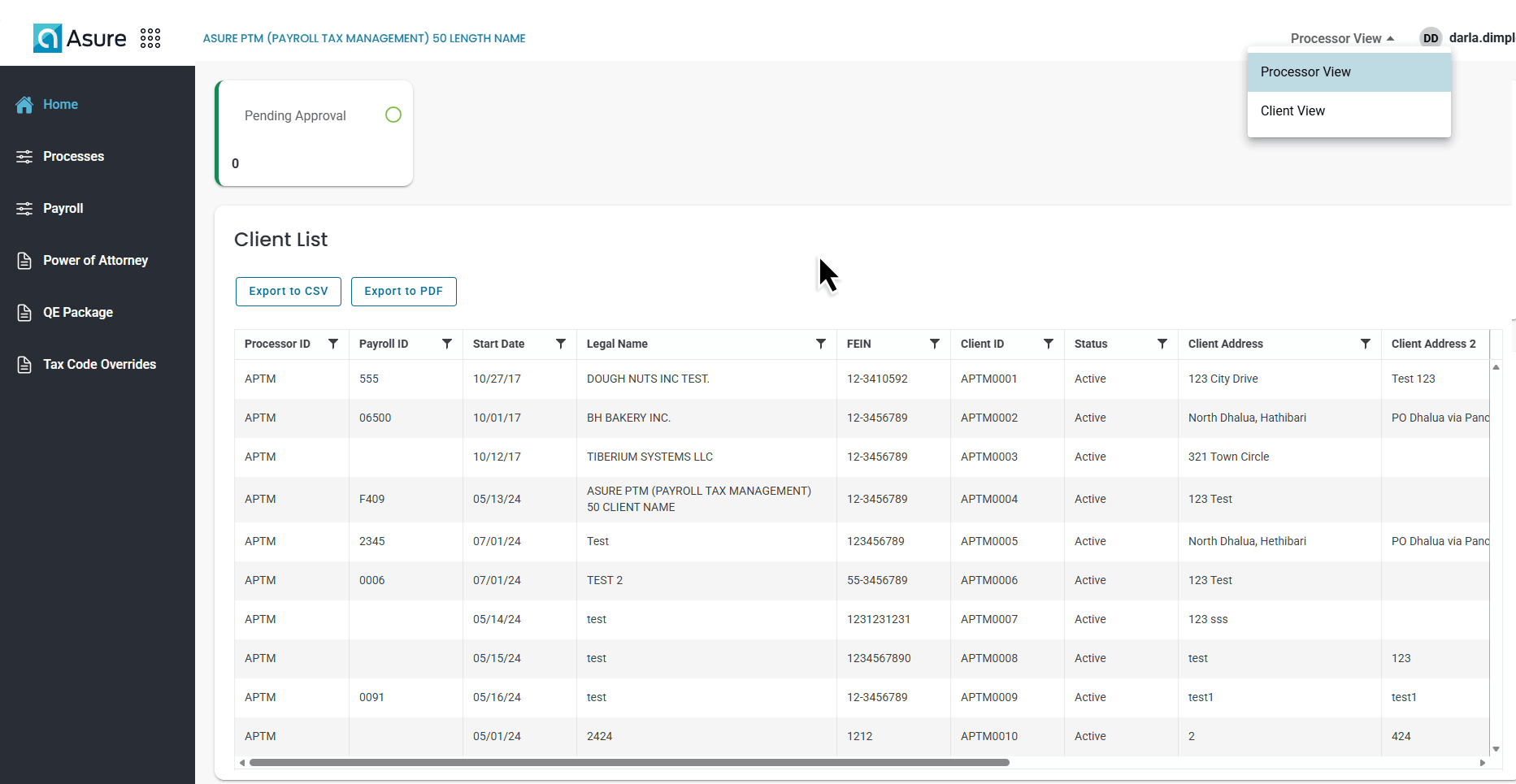 Asure Payroll Tax Management application interface